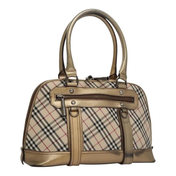 Burberry Nova Check Hand Bag Canvas Leather Beige Gold - Picture 1 of 16